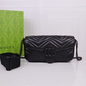 Gucci Black Quilted Leather Shoulder Bag with Double G